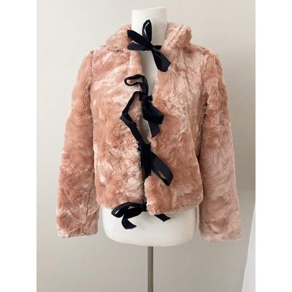 *rare* Betsey Johnson Vintage Faux Fur Jacket Pink Bows 90s 2000s - Picture 1 of 12